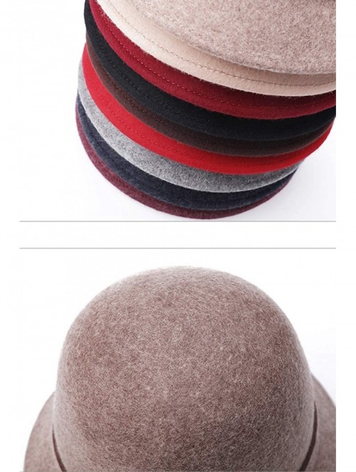 Bucket Hats 100% Wool Vintage Felt Cloche Bucket Bowler Hat Winter Women Church Hats - Camel55 - C718W920ZDY $32.26