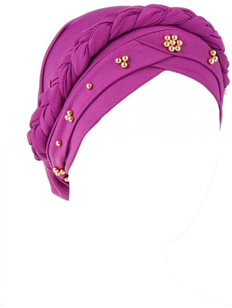 Skullies & Beanies Womens Braided Head Wraps Muslim Hair Scarves Turban Headwear Chemo Hats - Purple - CY18W0RTQKT $18.47