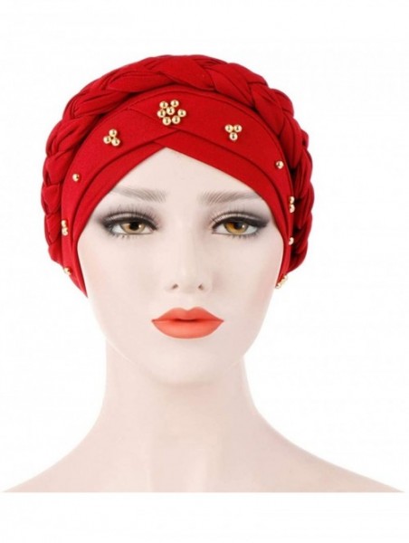 Skullies & Beanies Womens Braided Head Wraps Muslim Hair Scarves Turban Headwear Chemo Hats - Purple - CY18W0RTQKT $18.47