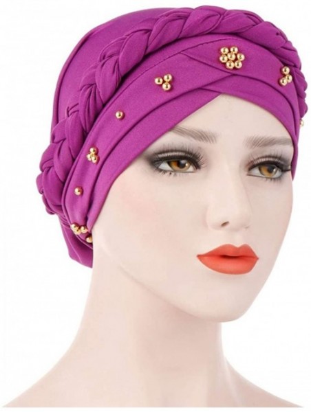 Skullies & Beanies Womens Braided Head Wraps Muslim Hair Scarves Turban Headwear Chemo Hats - Purple - CY18W0RTQKT $18.47