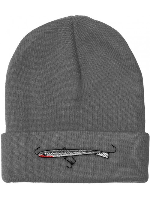 Skullies & Beanies Custom Beanie for Men & Women Sport Ice Fishing Jig Embroidery Skull Cap Hat - Light Grey - CA18ZS3O49Q $1...