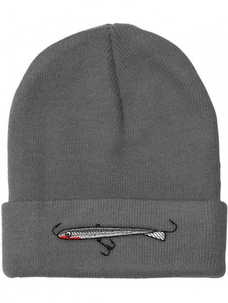 Skullies & Beanies Custom Beanie for Men & Women Sport Ice Fishing Jig Embroidery Skull Cap Hat - Light Grey - CA18ZS3O49Q $1...