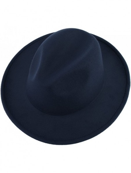 Fedoras Men's Warm Wool Blend Dent Trilby Flat Brim Fedora Hat Panama Wool Gentleman Hat - Navy Blue - CN186RHCL0E $10.42