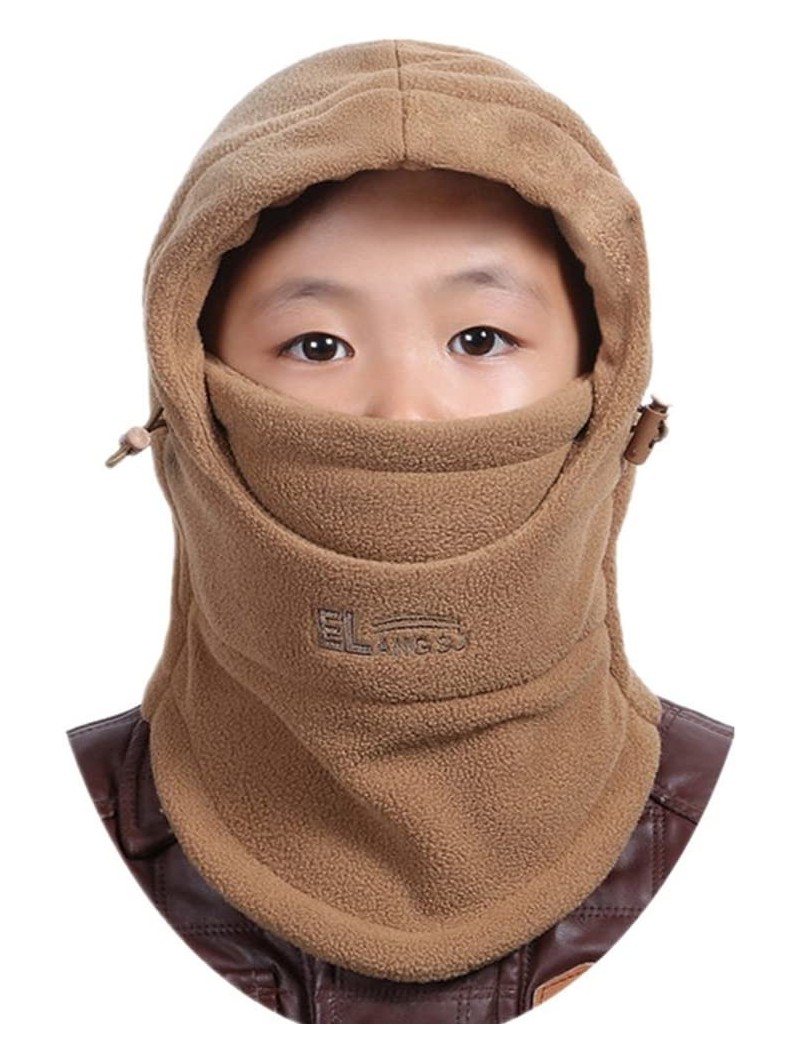 Skullies & Beanies Children's Winter Windproof Cap Thick Warm Face Cover Adjustable Ski Hat - Khaki - CK186QCM8X0 $10.97