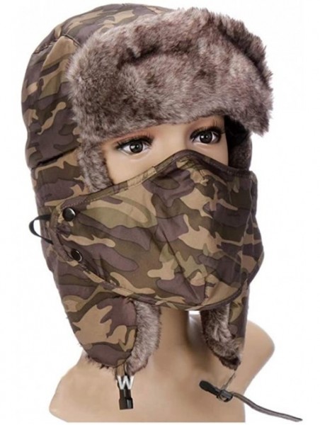 Bomber Hats Unisex Winter Outdoor Trapper Trooper Aviator Ski Hat Earflap with Mask - Yellow Camouflage - CF18NOLCT6Y $20.40