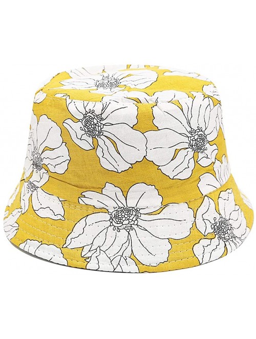 Bucket Hats Reversible Cotton Bucket Hat Multicolored Fisherman Cap Packable Sun Hat - Yellow - CT18WE76E6T $14.46
