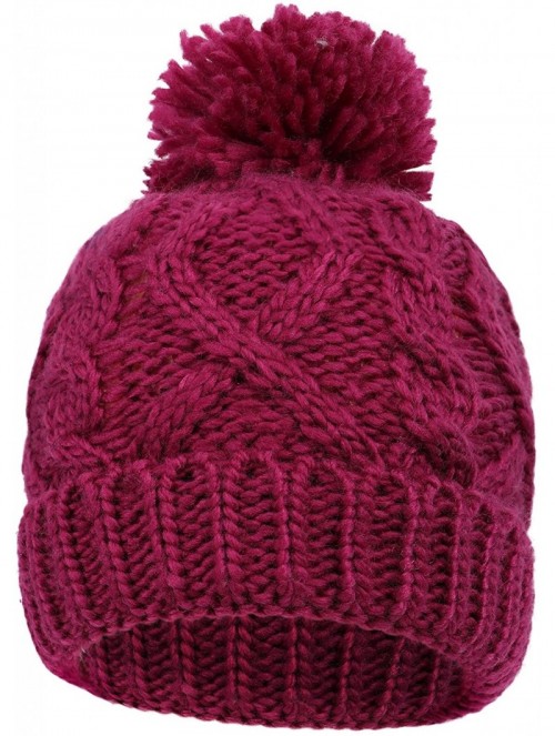 Skullies & Beanies Boys Girls Kids Knit Beanie with Pompom Toddlers Winter Hat Cap - Purple With Fleece - CQ185375NZ8 $13.74