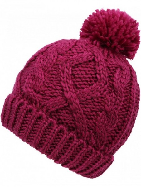 Skullies & Beanies Boys Girls Kids Knit Beanie with Pompom Toddlers Winter Hat Cap - Purple With Fleece - CQ185375NZ8 $13.74