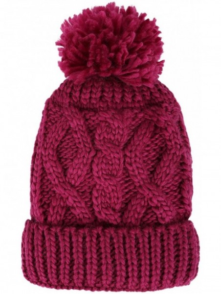 Skullies & Beanies Boys Girls Kids Knit Beanie with Pompom Toddlers Winter Hat Cap - Purple With Fleece - CQ185375NZ8 $13.74