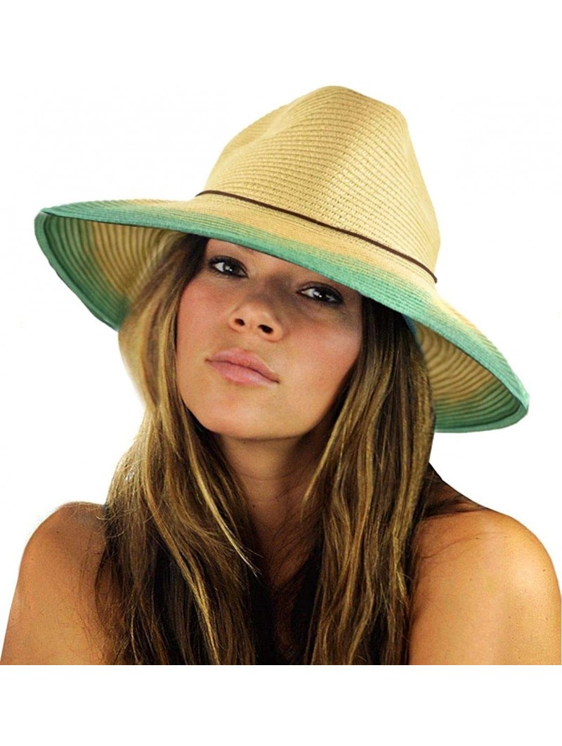 Fedoras Teardrop Dent Braided Trim Casual Panama Fedora Sun Hat - Ombre Mint - CZ196EGAK4T $15.47