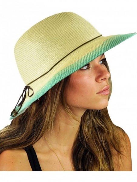 Fedoras Teardrop Dent Braided Trim Casual Panama Fedora Sun Hat - Ombre Mint - CZ196EGAK4T $15.47