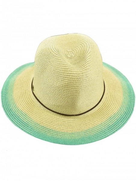 Fedoras Teardrop Dent Braided Trim Casual Panama Fedora Sun Hat - Ombre Mint - CZ196EGAK4T $15.47