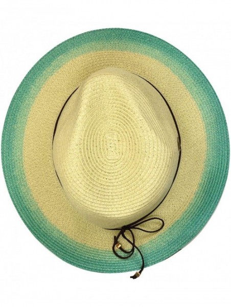 Fedoras Teardrop Dent Braided Trim Casual Panama Fedora Sun Hat - Ombre Mint - CZ196EGAK4T $15.47