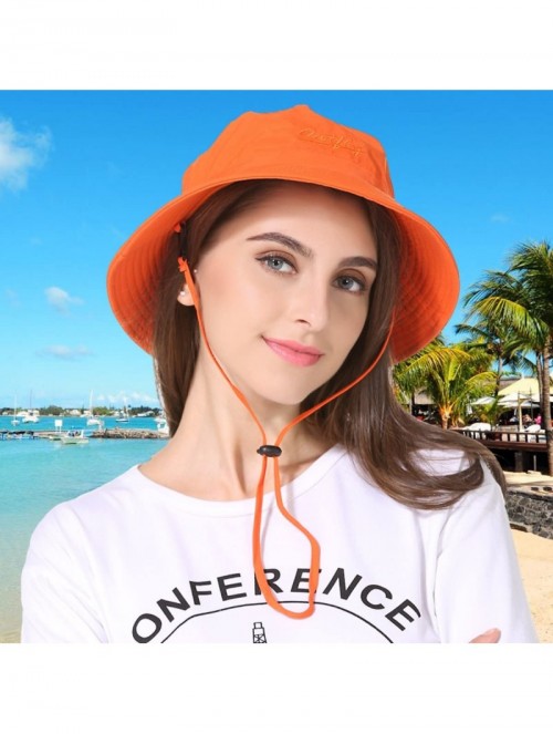 Sun Hats Womens Bucket Sun Hat UPF 50+ Light Weight Sun Protection Caps - Orange - CK12CSI0H9H $15.56