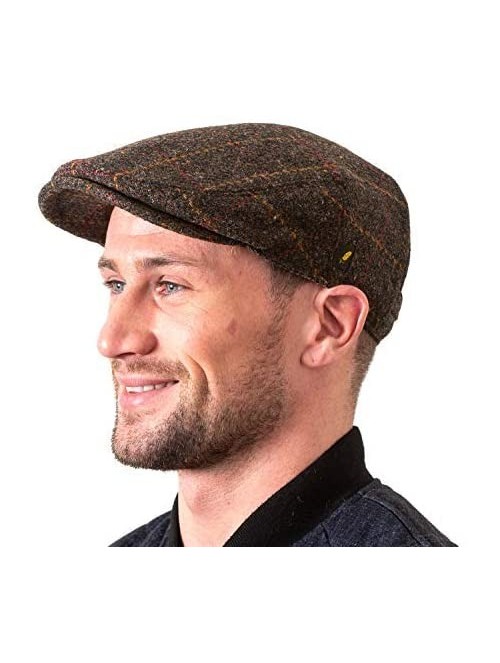 Newsboy Caps Men's Tweed Cap 100% Irish Wool Tweed Driver's Cap Made in Ireland - Brown Fleck Plaid - C818OWXCL0Y $57.83