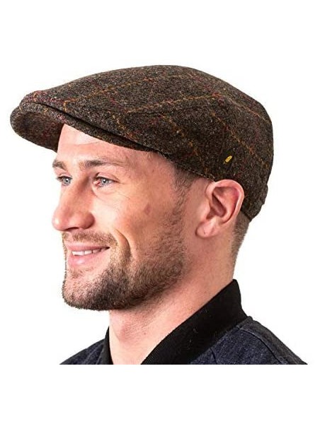 Newsboy Caps Men's Tweed Cap 100% Irish Wool Tweed Driver's Cap Made in Ireland - Brown Fleck Plaid - C818OWXCL0Y $57.83