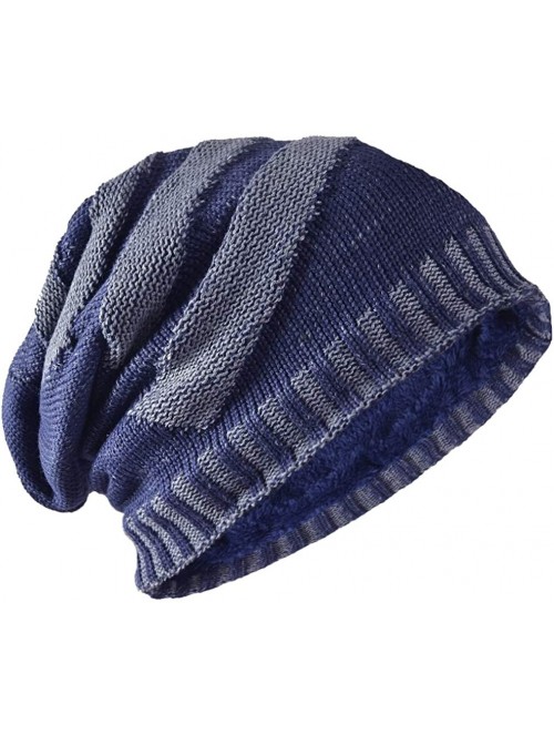 Skullies & Beanies Men Slouchy Knit Beanie Winter Hat with Fleece Thick Scarf Sets - Navy Blue Sets - CL18ZGICWG8 $11.72