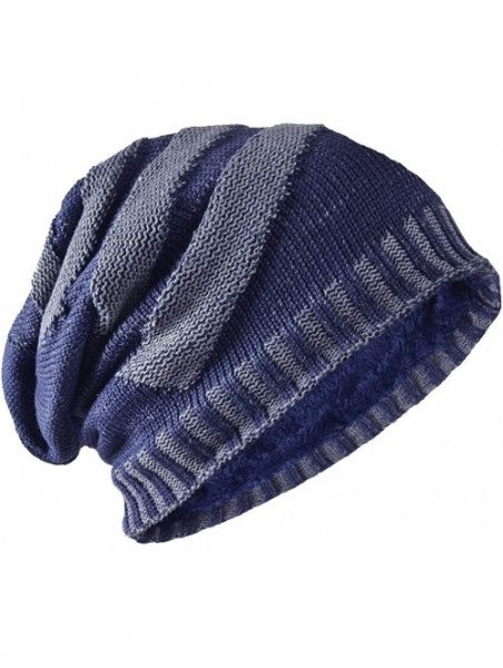 Skullies & Beanies Men Slouchy Knit Beanie Winter Hat with Fleece Thick Scarf Sets - Navy Blue Sets - CL18ZGICWG8 $11.72