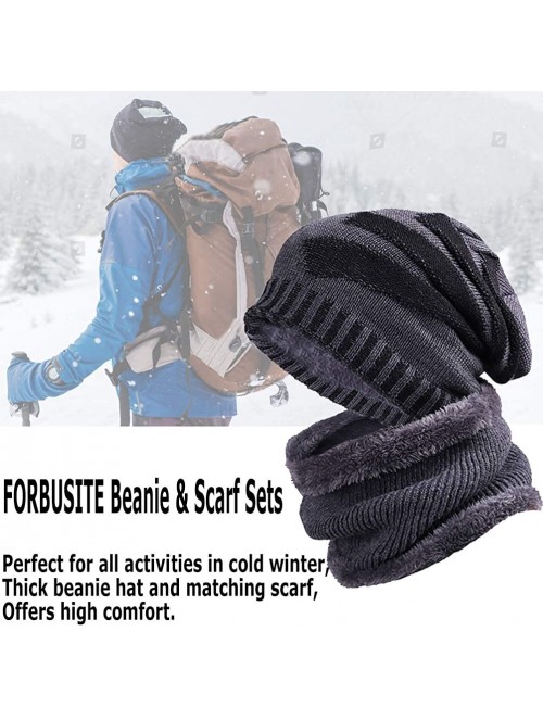 Skullies & Beanies Men Slouchy Knit Beanie Winter Hat with Fleece Thick Scarf Sets - Navy Blue Sets - CL18ZGICWG8 $11.72