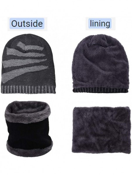 Skullies & Beanies Men Slouchy Knit Beanie Winter Hat with Fleece Thick Scarf Sets - Navy Blue Sets - CL18ZGICWG8 $11.72