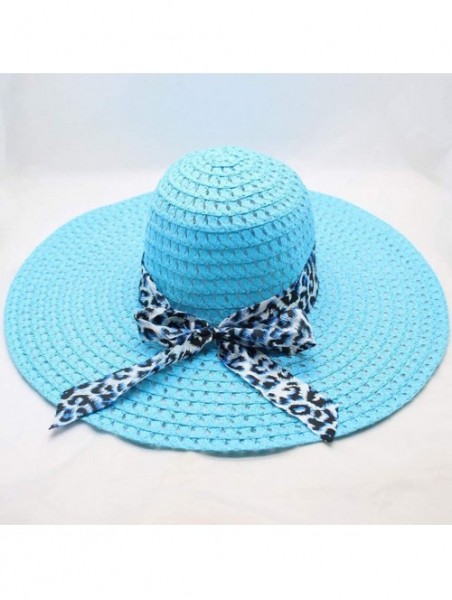 Sun Hats Women Colorful Big Brim Straw Bow Hat Sun Floppy Wide Brim Hats Beach Cap - Blue-leopard Print - CW18UXMLA56 $14.55