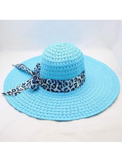 Sun Hats Women Colorful Big Brim Straw Bow Hat Sun Floppy Wide Brim Hats Beach Cap - Blue-leopard Print - CW18UXMLA56 $14.55