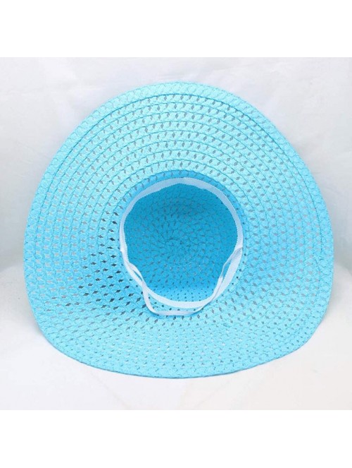 Sun Hats Women Colorful Big Brim Straw Bow Hat Sun Floppy Wide Brim Hats Beach Cap - Blue-leopard Print - CW18UXMLA56 $14.55