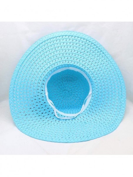 Sun Hats Women Colorful Big Brim Straw Bow Hat Sun Floppy Wide Brim Hats Beach Cap - Blue-leopard Print - CW18UXMLA56 $14.55