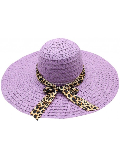 Sun Hats Women Colorful Big Brim Straw Bow Hat Sun Floppy Wide Brim Hats Beach Cap - Blue-leopard Print - CW18UXMLA56 $14.55