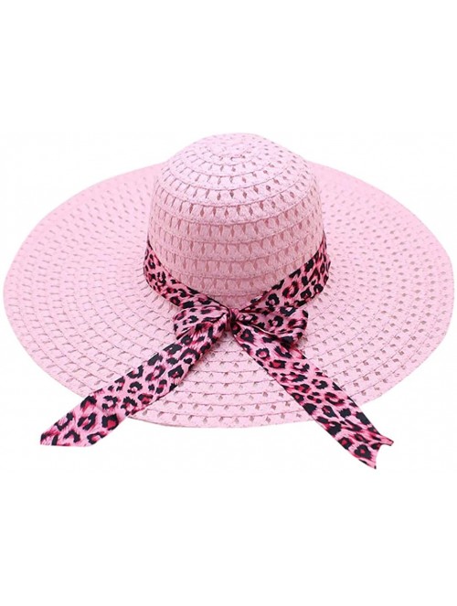 Sun Hats Women Colorful Big Brim Straw Bow Hat Sun Floppy Wide Brim Hats Beach Cap - Blue-leopard Print - CW18UXMLA56 $14.55