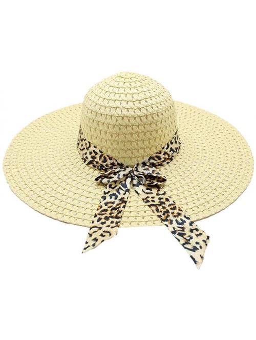 Sun Hats Women Colorful Big Brim Straw Bow Hat Sun Floppy Wide Brim Hats Beach Cap - Blue-leopard Print - CW18UXMLA56 $14.55