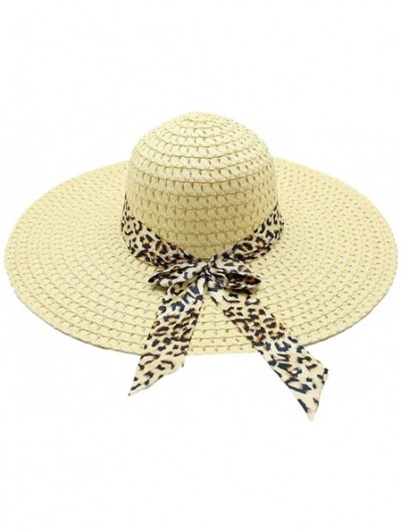 Sun Hats Women Colorful Big Brim Straw Bow Hat Sun Floppy Wide Brim Hats Beach Cap - Blue-leopard Print - CW18UXMLA56 $14.55